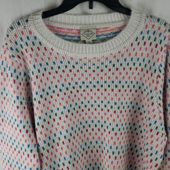 St John's Bay Women's Petite XXL White & Rainbow Polka Dot Sweater - Picture 2 of 12